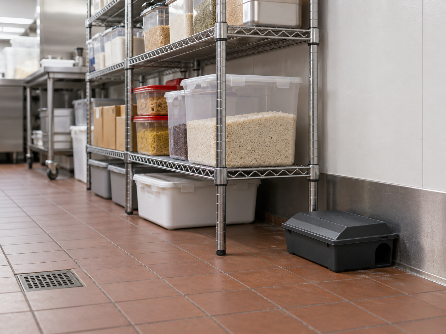 Editorial image of a clean commercial storage space being assessed for pest activity